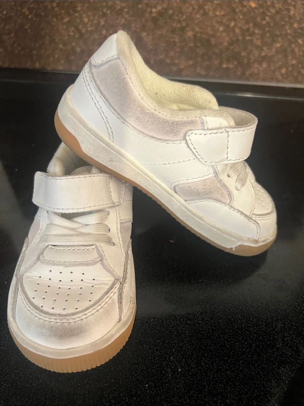 Zara Kids White Velcro & Elastic Lace Sneakers with Gum Sole